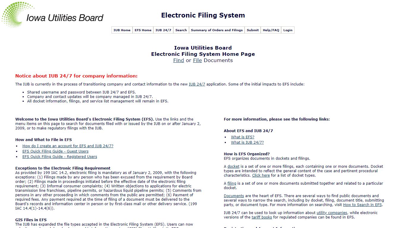Welcome to IUB's Electronic Filing System! - Iowa
